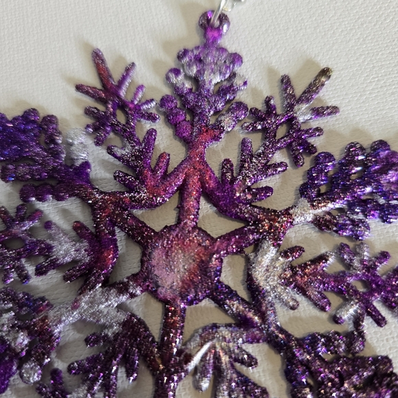 HANDCRAFTED Snowflake Pierced Earrings ARTISAN HANDMADE Holiday Jewelry 4 inches - Picture 12 of 17